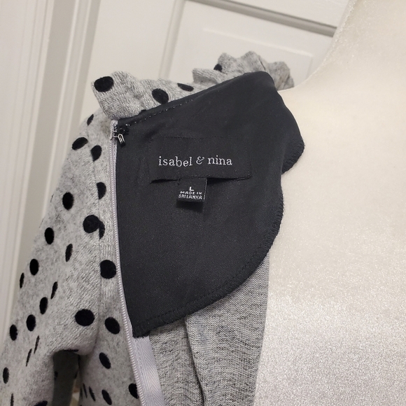 Isabel & Nina Grey & Black Polka Dot Knit Dress, Size Large - Picture 7 of 9